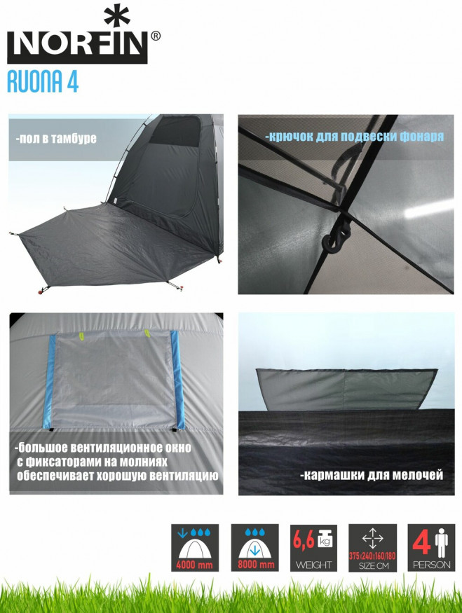 Палатка кемпинговая 4-х местная Norfin RUONA 4 NFL